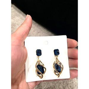 navy blue earrings gold chandelier earrings dark blue wedding crystal earrings